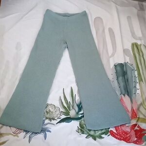 Sage Green Wide Leg Loose Fitting  Knit Cozy Comfy Soft Casual Sweater Pants